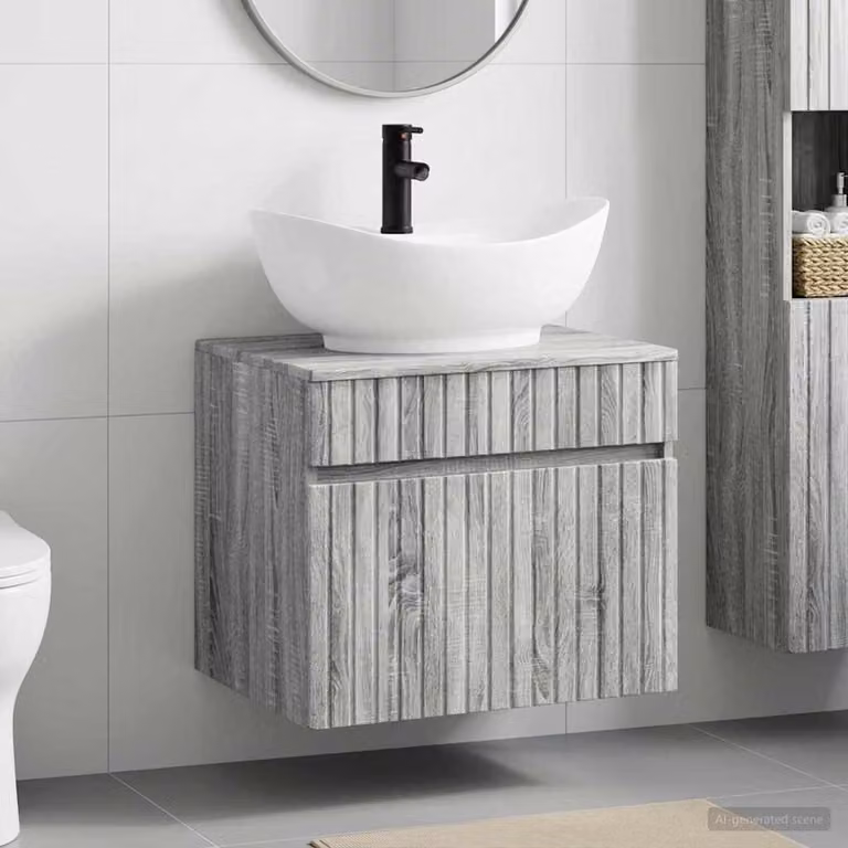 Set di mobili per il bagno vidaXL Sonoma grigio in legno ingegnerizzato, sospeso, L: 59,0 cm, P: 44,5 cm, H: 50,0 cm
