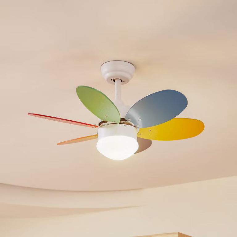 Ventilatore da soffitto Lindby con luce Litur, silenzioso, Ø 77 cm, E27 Litur, Bianco / Opale, Cameretta, Metallo, Moderno