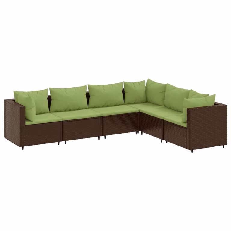 Set Mobili da Giardino 6pz con Cuscini in Polyrattan Marrone
