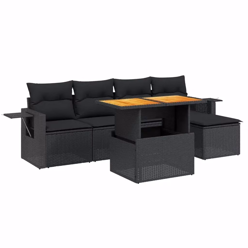 Set Divano da Giardino vidaXL 6 pz in Polyrattan Nero con Cuscini e Tavolino – 2
