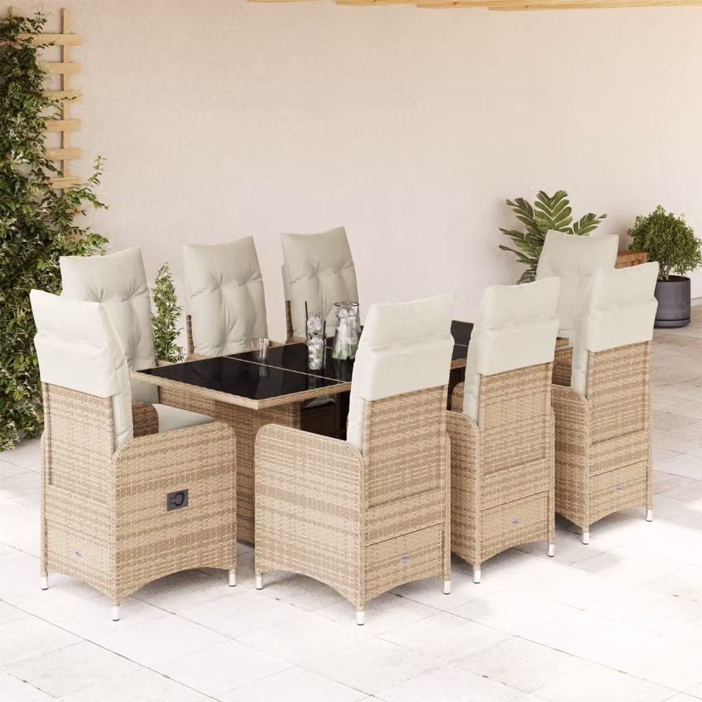 Maison Exclusive - Set da Bistrò da Giardino 9 pz con Cuscini Beige in Polyrattan