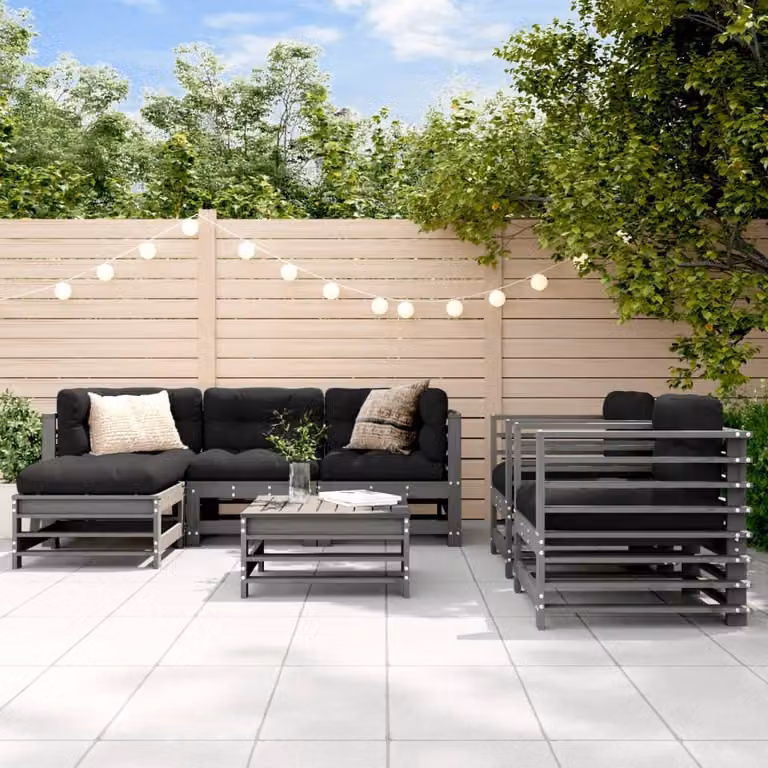 Maison Exclusive - Set Divani da Giardino 7pz con Cuscini in Legno Massello Grigio