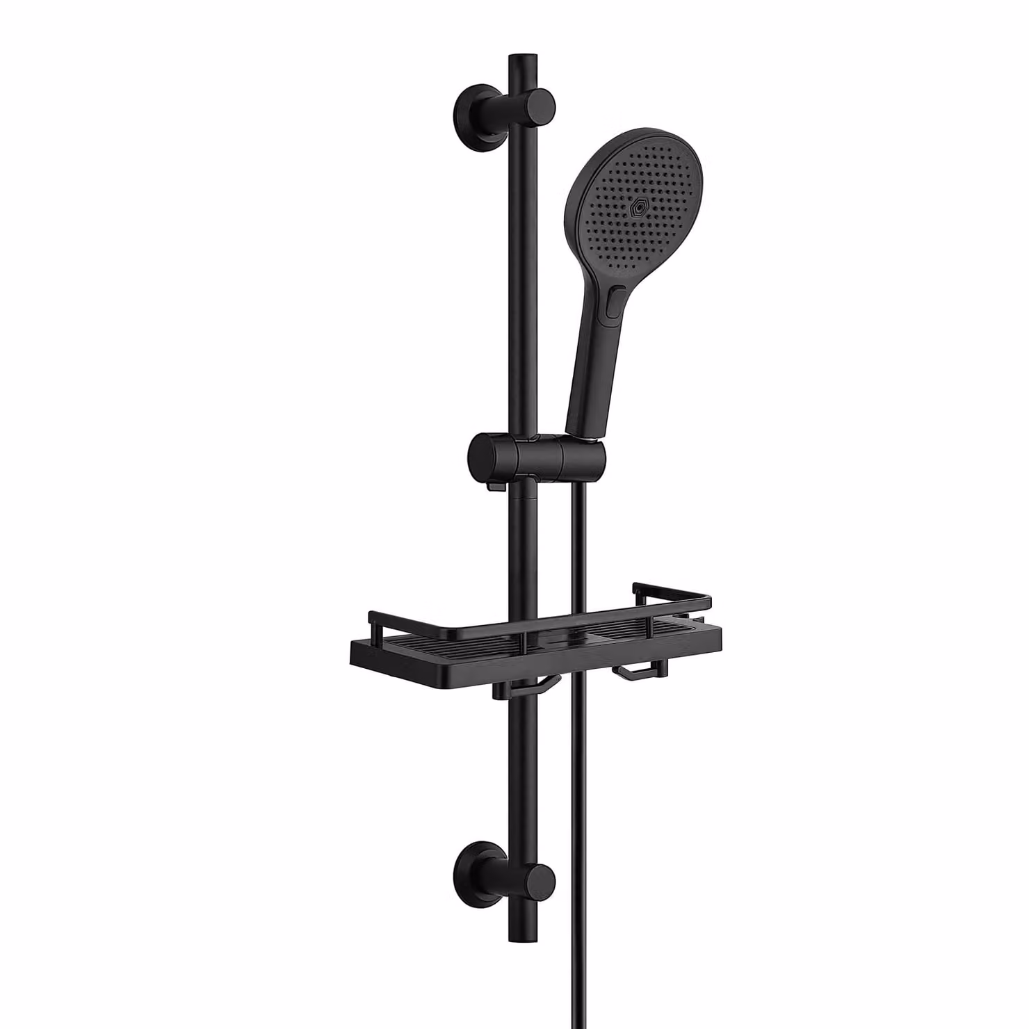 Set di asta doccia in acciaio inossidabile JOHO con tubo flessibile e supporto, asta da 70 cm con supporto per soffione, doccetta a 3 getti, ripiano per la doccia, nero