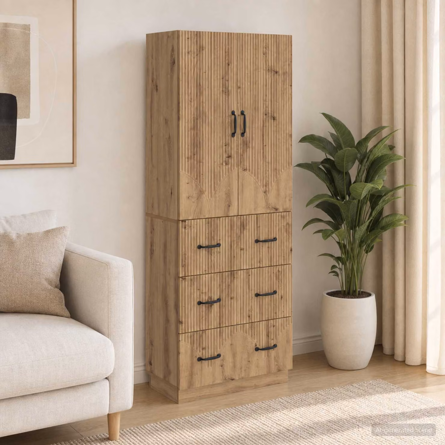 Set di 2 armadi moderni vidaXL in legno e metallo marrone con ante scorrevoli e cassetti, L/P/H: 66 x 34,5 x 87 cm