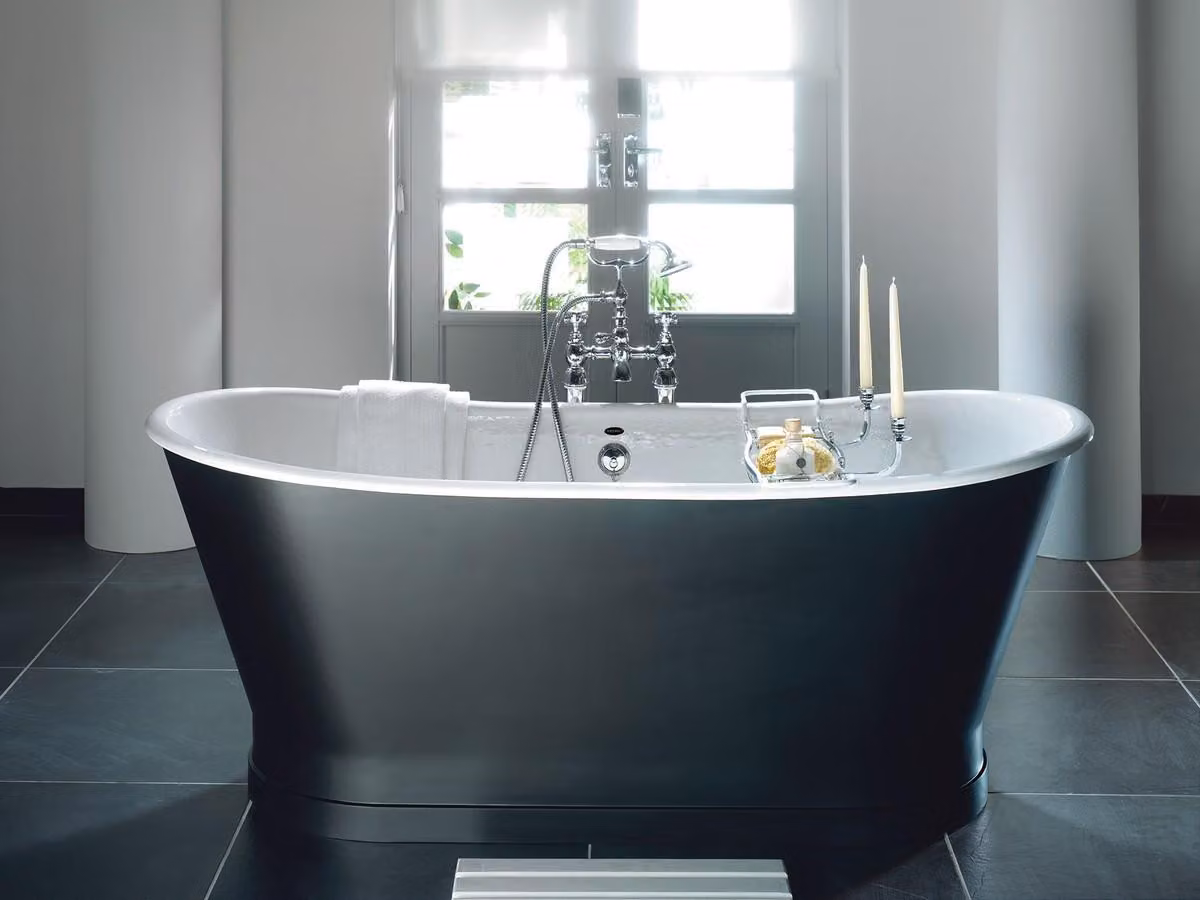 Casa Padrino vasca in stile liberty grigio/bianco 170 x 68 x h. 72,5 cm - Vasca da bagno autoportante - Arredo bagno