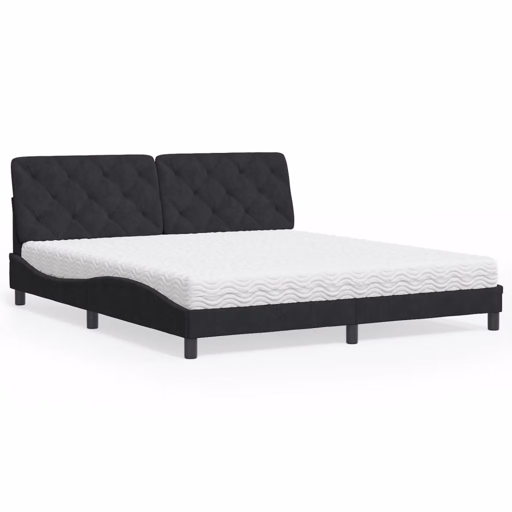 Letto con Materasso in Velluto Nero vidaXL L/P/H: 218 x 180 x 74,5 cm – 1