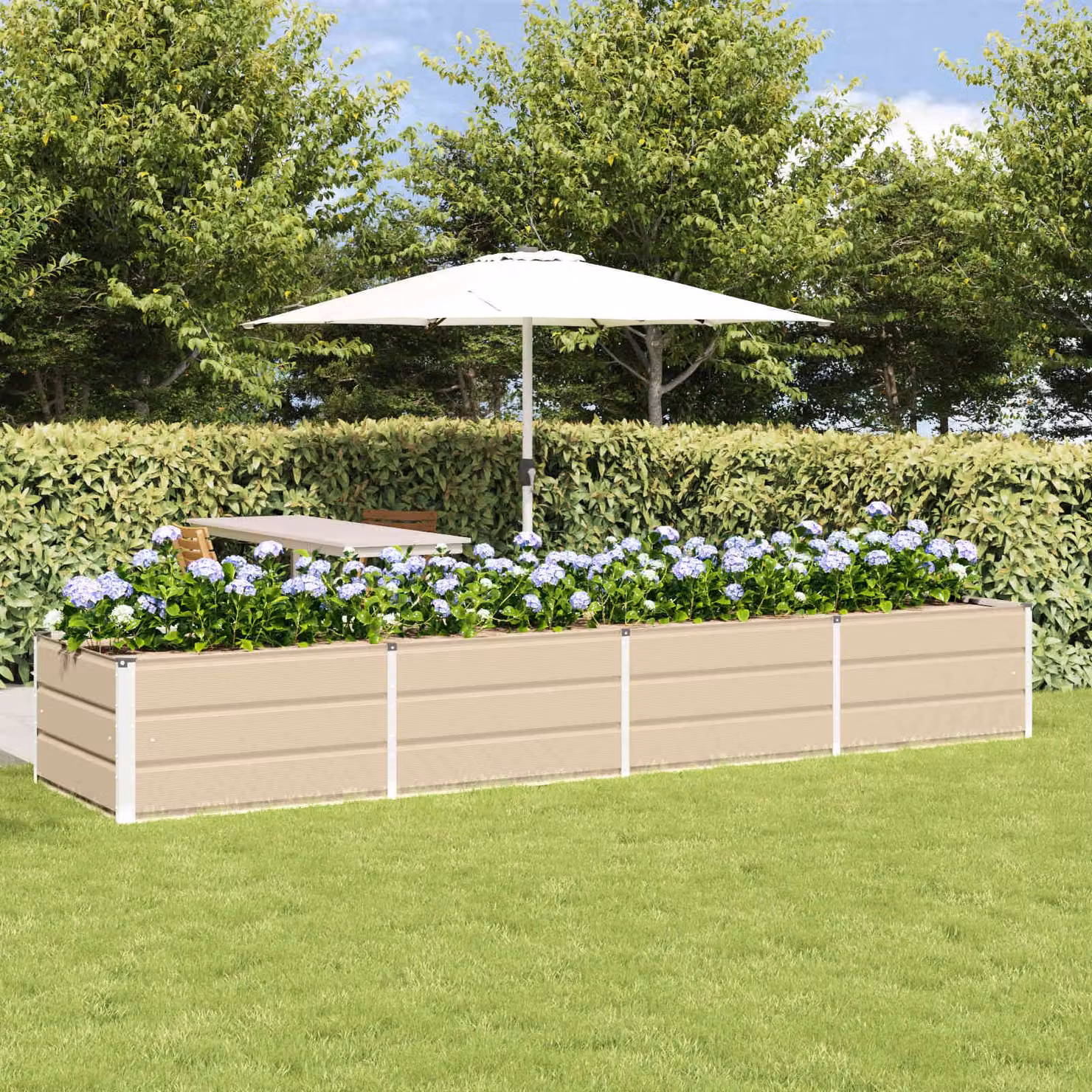 Fioriera vidaXL in acciaio e plastica, colore beige/bianco, L: 320 cm, P: 80 cm, H: 45 cm