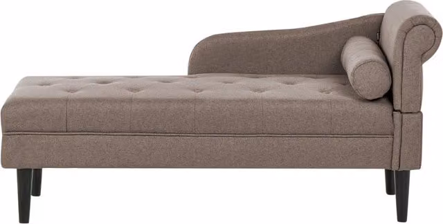 Chaise longue destra in tessuto tortora imbottita con cuscino facile da pulire, gambe in legno, soggiorno moderno