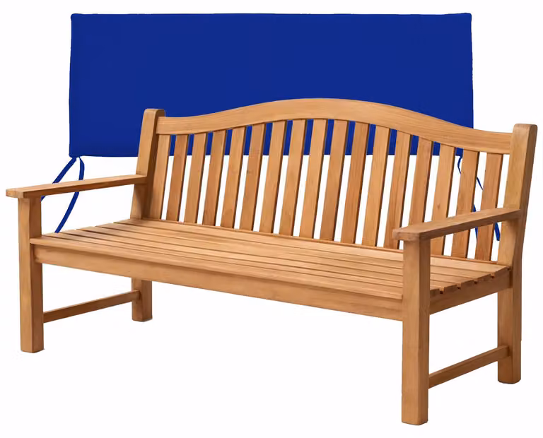 Panca in legno di teak, particolarmente robusta, modello Catania, 180 cm + cuscino per seduta blu