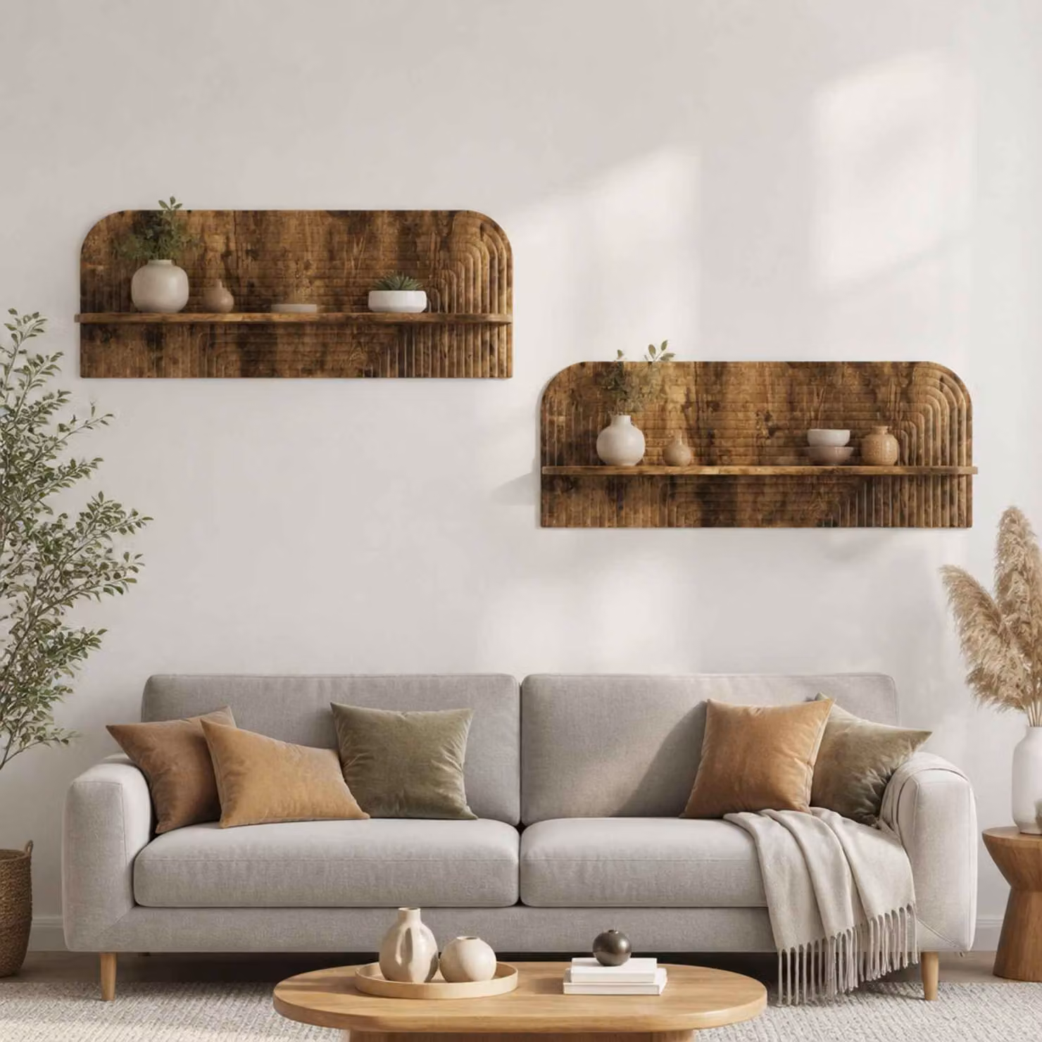 Set di 2 scaffali da parete vidaXL in legno Rovere Fumo, L 102 cm x P 37,5 cm x H 13,5 cm
