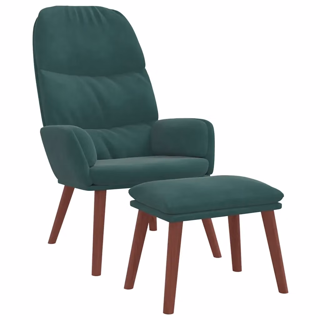 Poltrona Relax con Poggiapiedi vidaXL in Velluto Verde con Struttura in Legno e Metallo – 2