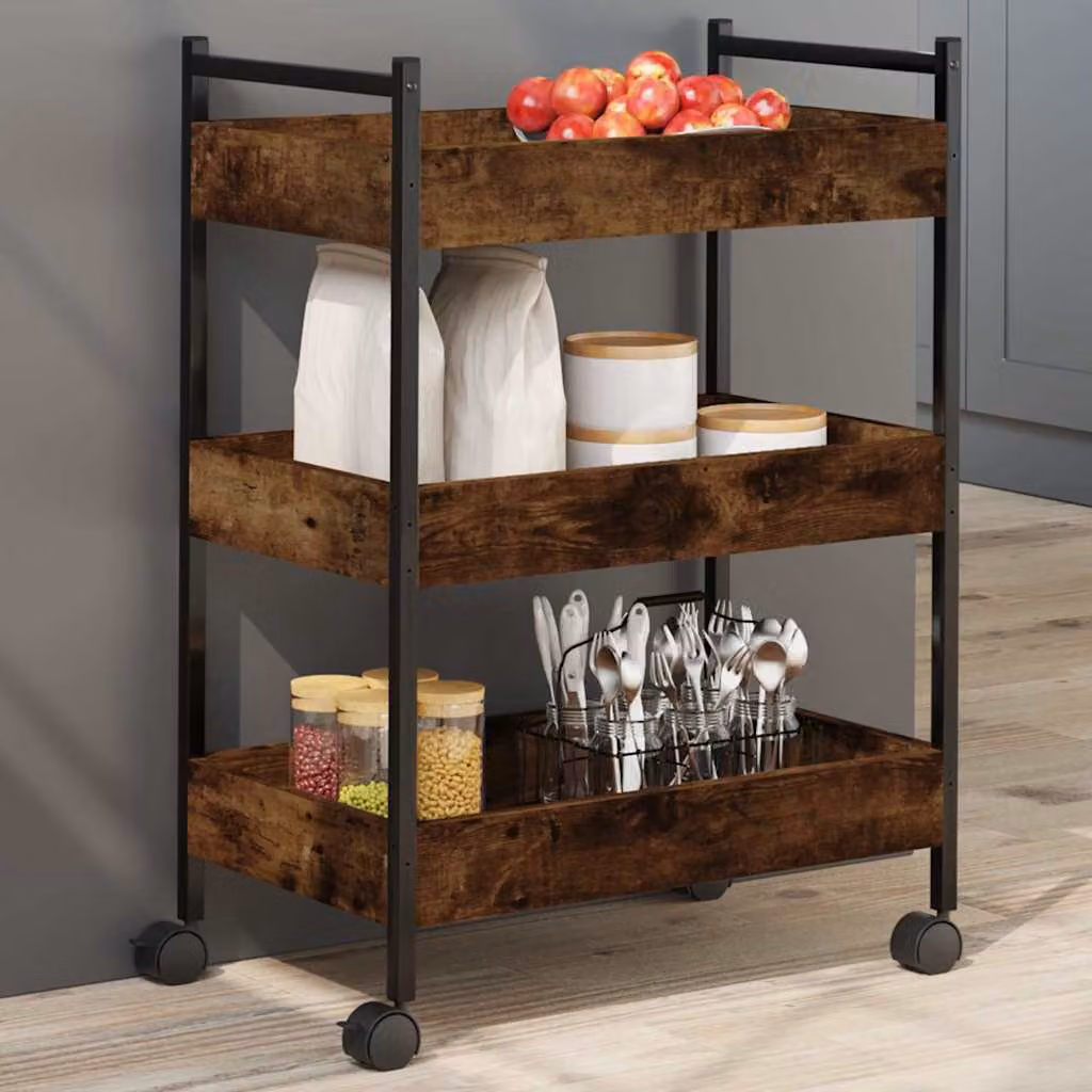 vidaXL Carrello da Cucina in Legno e Metallo Stile Industrial, Colore Rovere Fumo, L/P/H: 50 x 30 x 70 cm