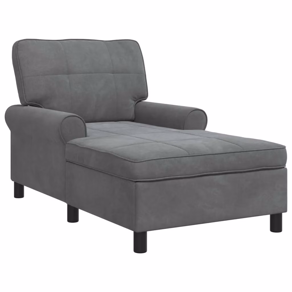 Chaise Lounge moderna vidaXL in velluto grigio con cuscino, L/P/H: 157 x 91 x 91 cm – 2