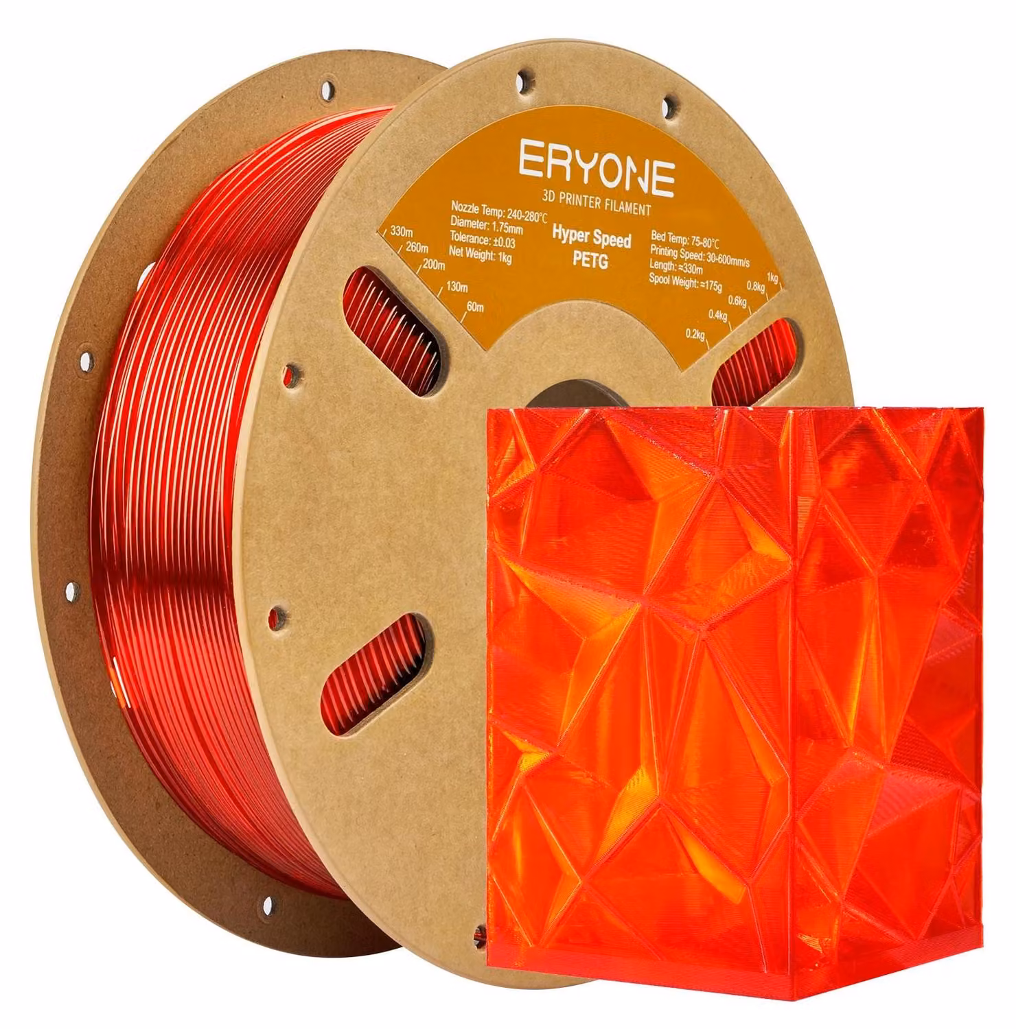 Filamento per stampa 3D, materiale PETG, prestazioni ad alta velocità, colore rosso trasparente