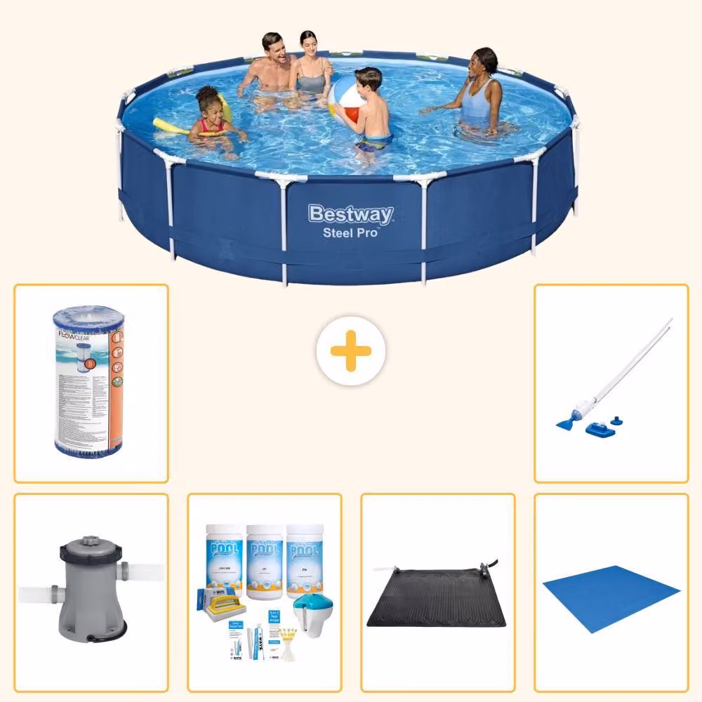 Bestway Steel Pro, piscina in acciaio, rotonda - 396x84 cm - composta da 7 elementi, modello S22110