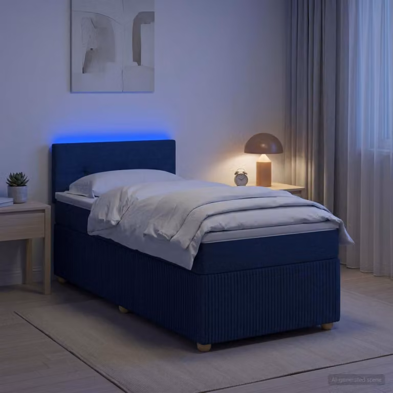 Maison Exclusive - Letto boxspring con materasso e testiera blu 90 x 200 cm in tessuto