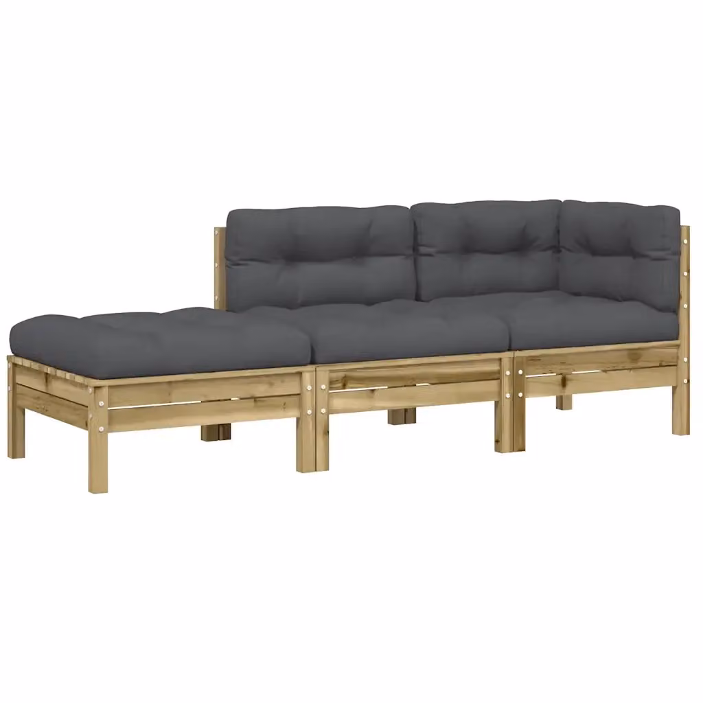 vidaXL Divano da Giardino ad L con Cuscini e Poggiapiedi in Legno di Pino, Colori Antracite, Marrone e Grigio – 2