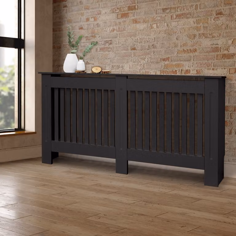 ECD Germany Rivestimento per radiatori in stile rustico 152x19x82 cm, nero, in MDF laccato, rivestimento per radiatori per camera da letto soggiorno