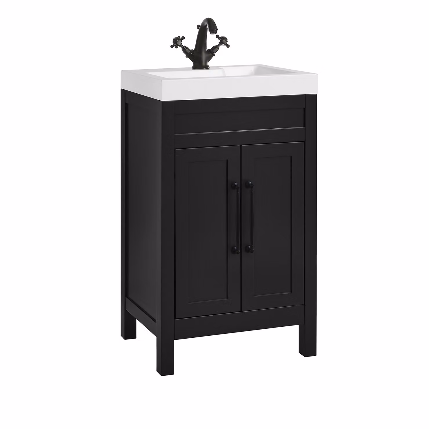Mobile Bagno Grigio Nero da 500mm con Lavabo e Maniglie Classiche Nere con Barra a T - Warwick