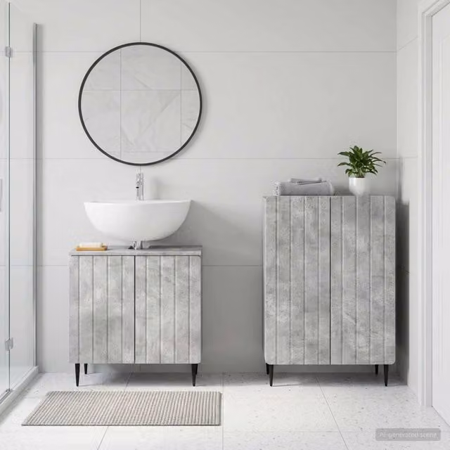 Set di mobili da bagno moderno vidaXL composto da mobile lavabo e mobile laterale in legno grigio opaco