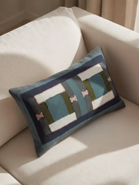 Cuscino rettangolare con motivo grafico Kenay Home, verde, in cotone, L: 50 cm, P: 30 cm