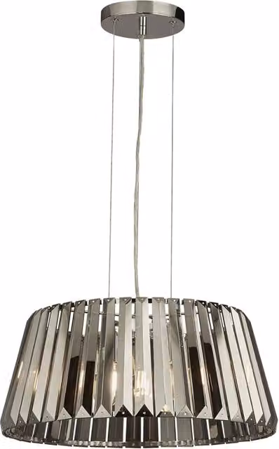 Lampadario Contemporaneo Tiara Acciaio Cromo Cristallo Fumè 5 Luci E14