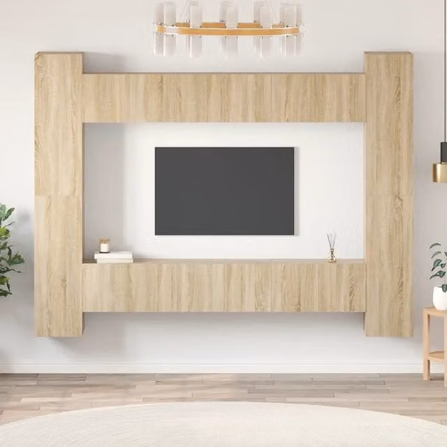 Set di mobili porta TV da 10 pezzi vidaXL in legno multistrato color rovere sonoma per soggiorno moderno