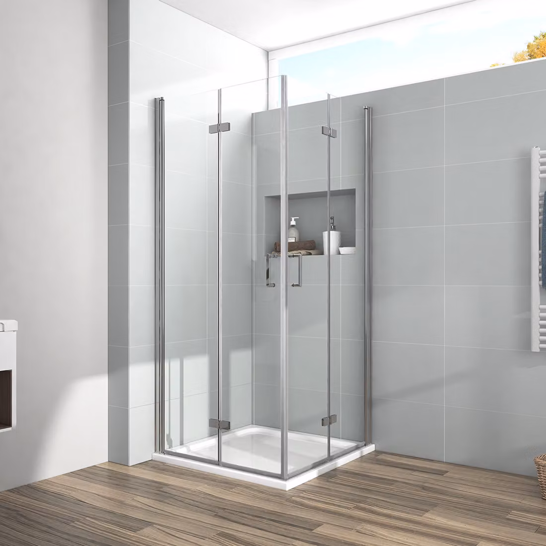 Cabina doccia EMKE 75x80x195 cm Porta pieghevole Porta per nicchia Porta pieghevole per nicchia Pannello doccia Doccia Porta a battente Parete doccia Vetro trasparente 6 mm Vetro di sicurezza ESG con rivestimento nano su entrambi i lati