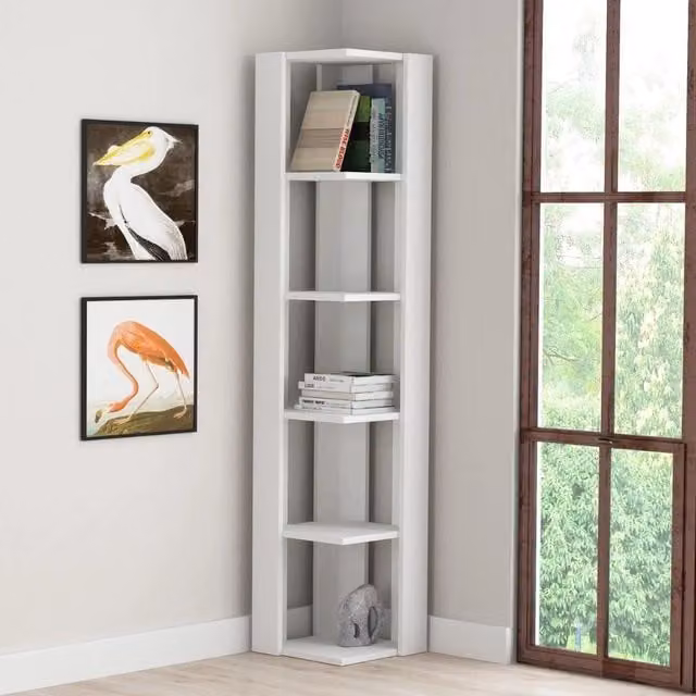Libreria angolare moderna GIORDANOSHOP bianca con 5 ripiani L/P/H: 34 x 34 x 161 cm