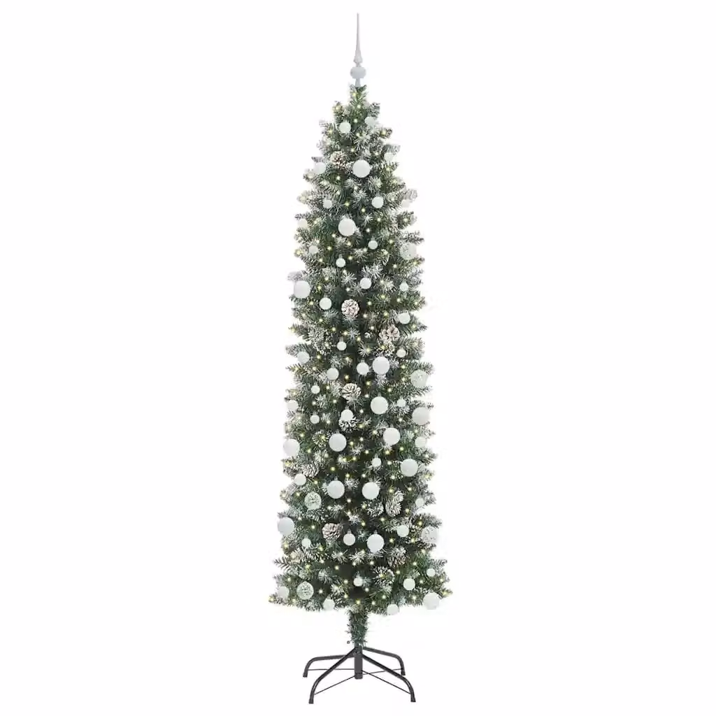 Albero di Natale artificiale sottile vidaXL, verde e bianco, Altezza: 210 cm – 2