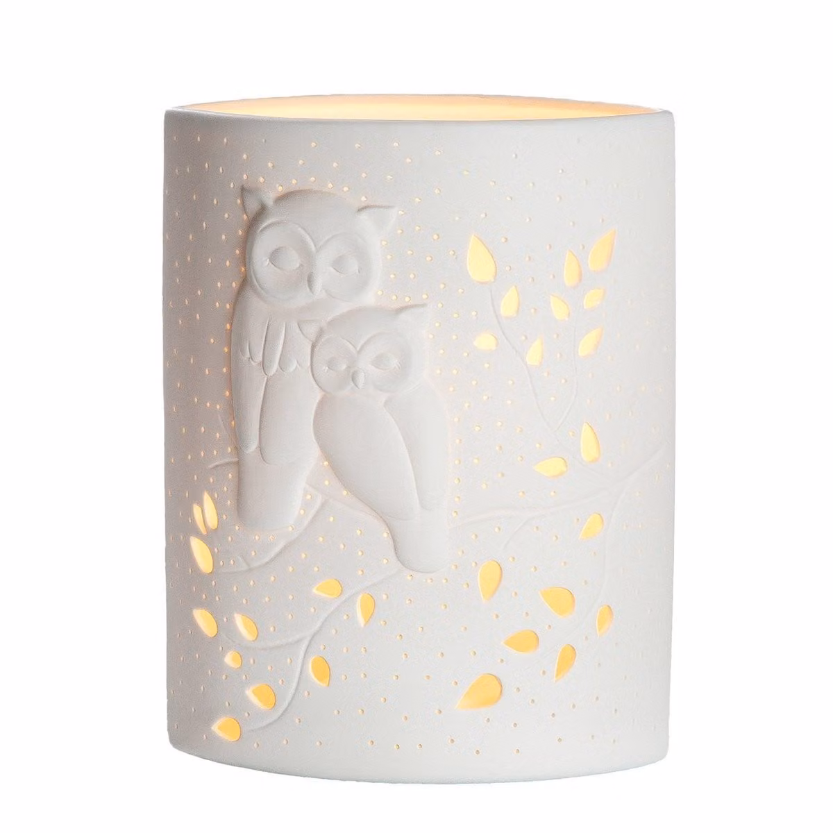 Lampada da tavolo Gilde, motivo gufo, porcellana, bianca, confezione da 1, lunghezza 10 cm, larghezza 18 cm, altezza 28 cm. Codice prodotto: 32277. Codice EAN: 4063387322772