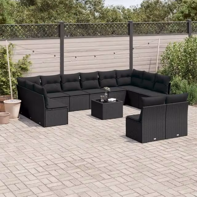 Set di divani da giardino VIDAXL in polyrattan nero con 13 pezzi e cuscini inclusi – 1