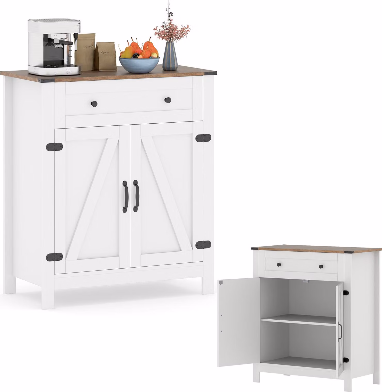 KOMFOTTEU Mobile da cucina con 1 cassetto, credenza a 2 ante, mobile buffet con ripiano regolabile, 3 livelli, mobile contenitore per sala da pranzo, soggiorno, 80 x 40 x 92 cm