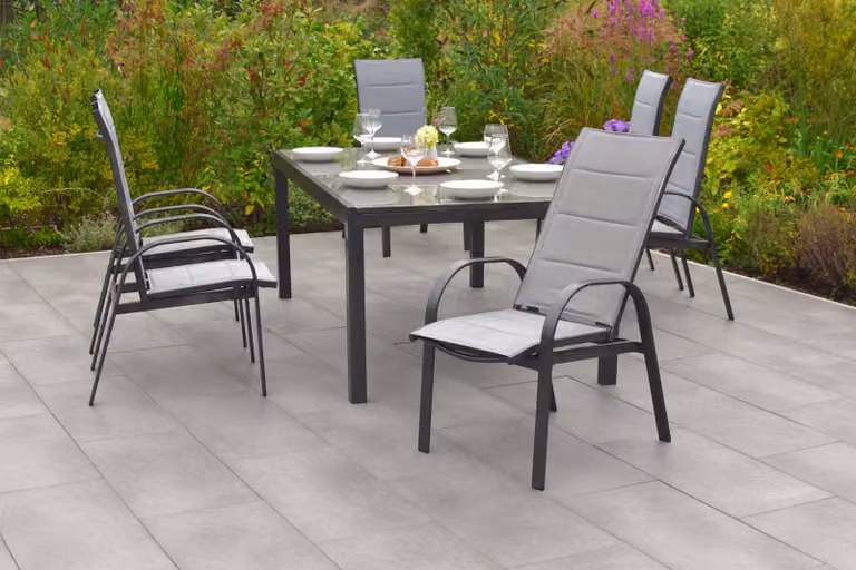 Set di mobili da giardino Merxx "Marini" 7 pezzi - Struttura in alluminio con rivestimento in tessuto grigio - 50253-309