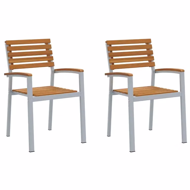 Set di 2 sedie da giardino vidaXL in legno di acacia marrone e grigio impilabili con braccioli