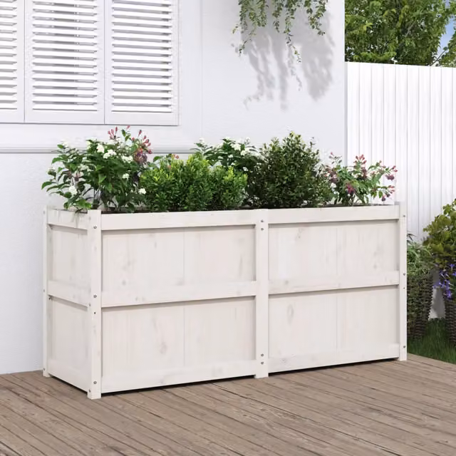 Fioriera da Giardino-Vaso da Esterno Bianca 150x50x70 cm Legno Massello di Pino