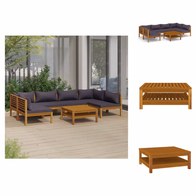 vidaXL Set di 7 pezzi per salotto da giardino con cuscino in legno massiccio di acacia - Set di mobili da giardino