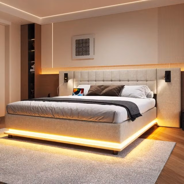 letto imbottito lino beige 180 x 200 cm