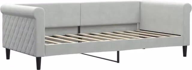 Letto singolo moderno in velluto grigio per camera da letto o soggiorno, dimensioni 90x190 cm
