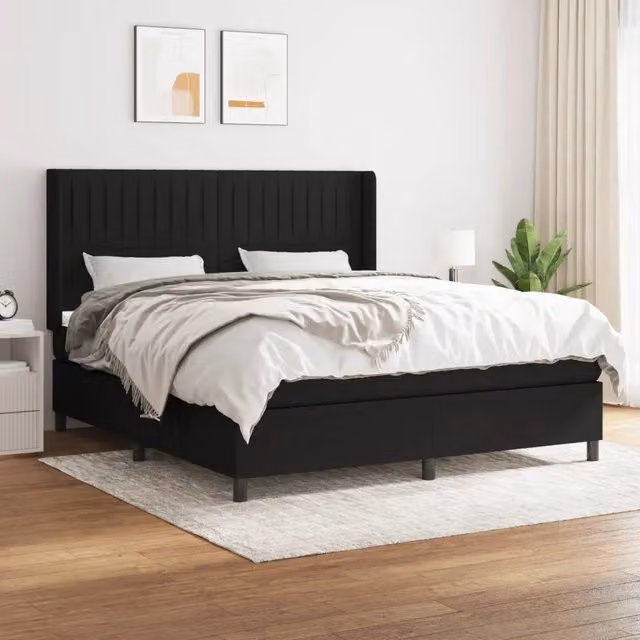 Letto Ibrido vidaXL con Giroletto a Molle e Materasso in Tessuto Nero e Bianco L/P/H: 180 x 200 x 128 cm