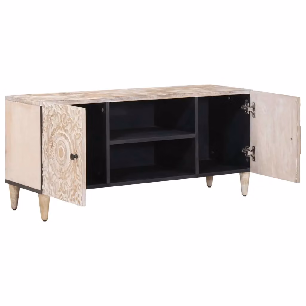Mobile TV moderno vidaXL in legno di mango massello bianco L/P/H: 105 x 33,5 x 46 cm – 2