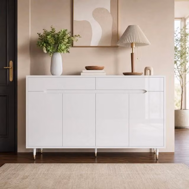 Scarpiera REDOM Bianca e Oro in MDF con ante soft close L: 140 cm, P: 39 cm, H: 84 cm