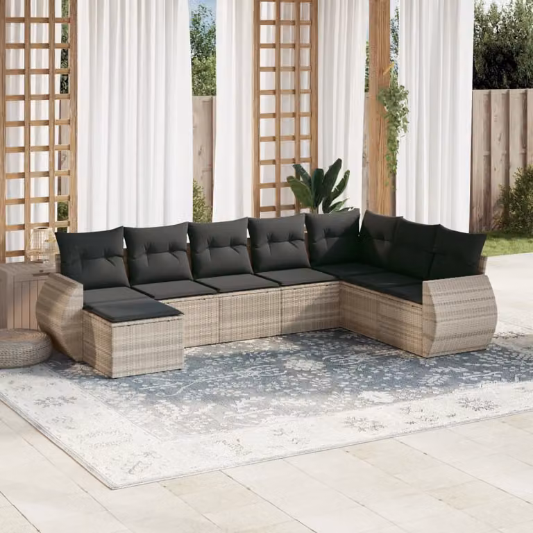 vidaXL Set Divano da Giardino a L 8pz in Polyrattan Grigio con Cuscini Imbottiti e Rivestimenti Rimovibili