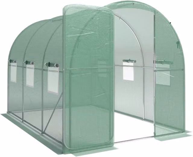 Serra 3 x 2 x 2 m, serra in alluminio con porta a battente chiudibile a chiave, 6 finestre a rete arrotolabili, pali di supporto