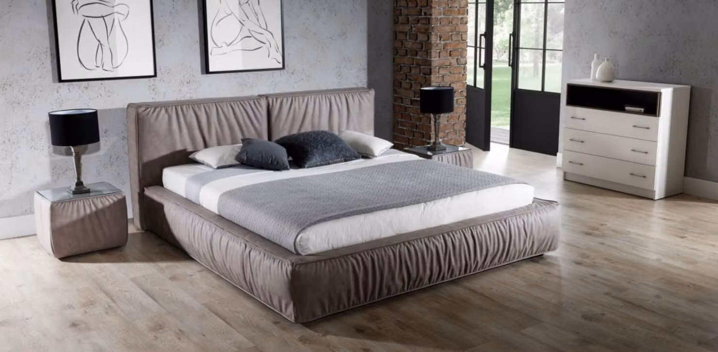 Bett Braun Schlafzimmer Holz Möbel Textil Design Klassische Art déco Stil