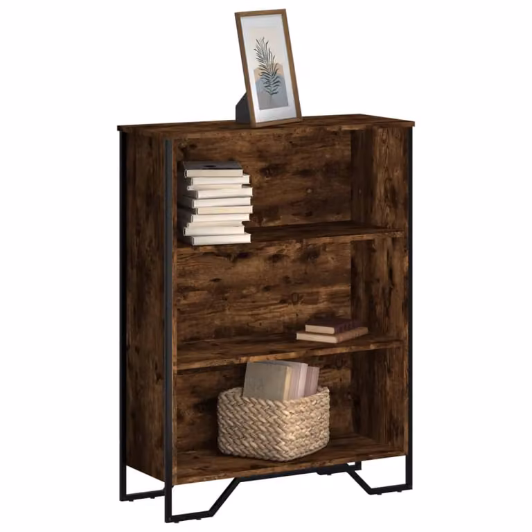 Libreria moderna vidaXL in legno e metallo color rovere fumo, L 80 cm x P 31 cm x H 106 cm
