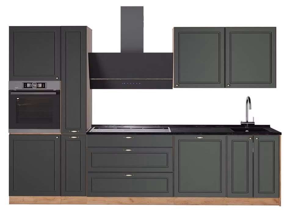 Cucina componibile Vicco Fame-Line Verde-oro rustico/Rovere dorato 310 cm, PL Antracite, Model 64300