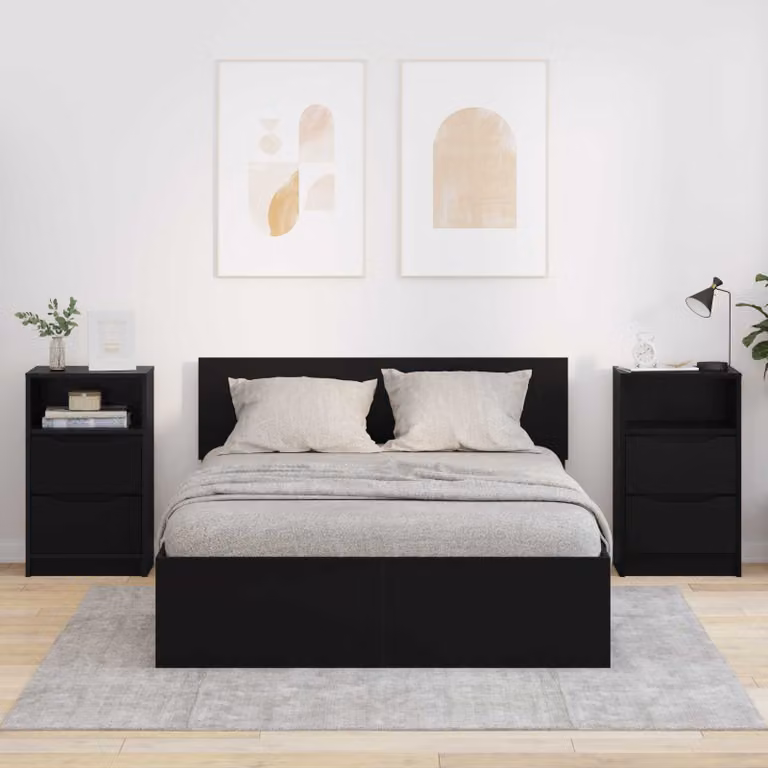 Set di 2 comodini vidaXL moderni in legno ingegnerizzato nero opaco L/P/H: 40 x 30 x 67 cm