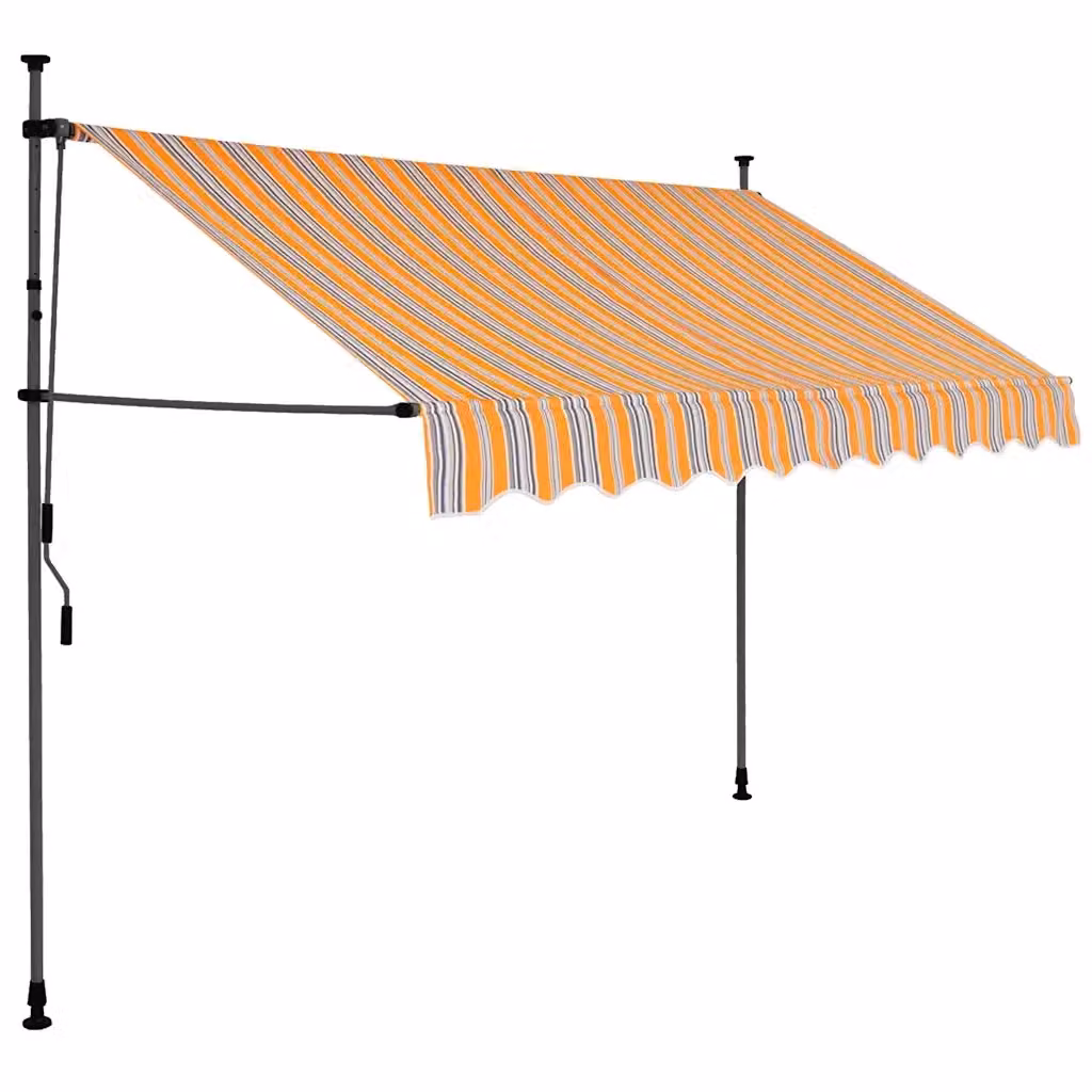 Tenda da sole retrattile manuale DESIGN IN con LED, larghezza 300 cm, in poliestere giallo, blu e arancione con struttura in acciaio