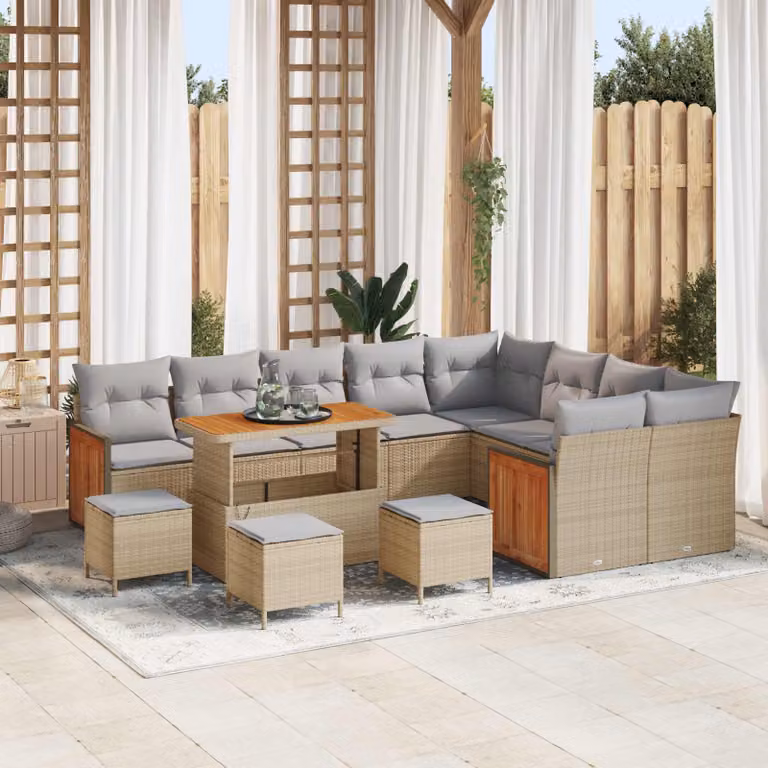 Set Divano da Giardino vidaXL 13 posti con Cuscini Beige e Grigio Chiaro